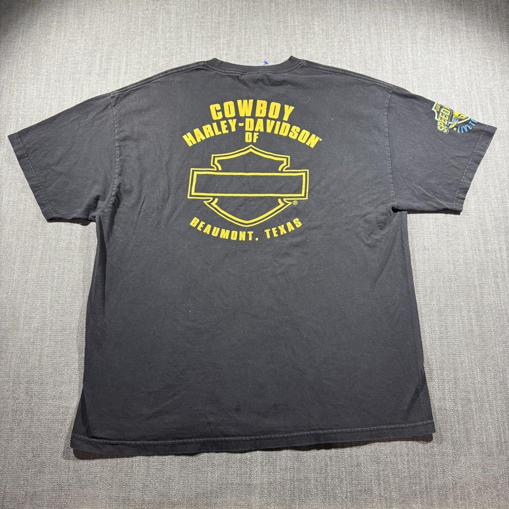 Harley-Davidson Shirt Mens 2XL Black Vertical Graphic Cowboy Beaumont TX Skull - Picture 7 of 9